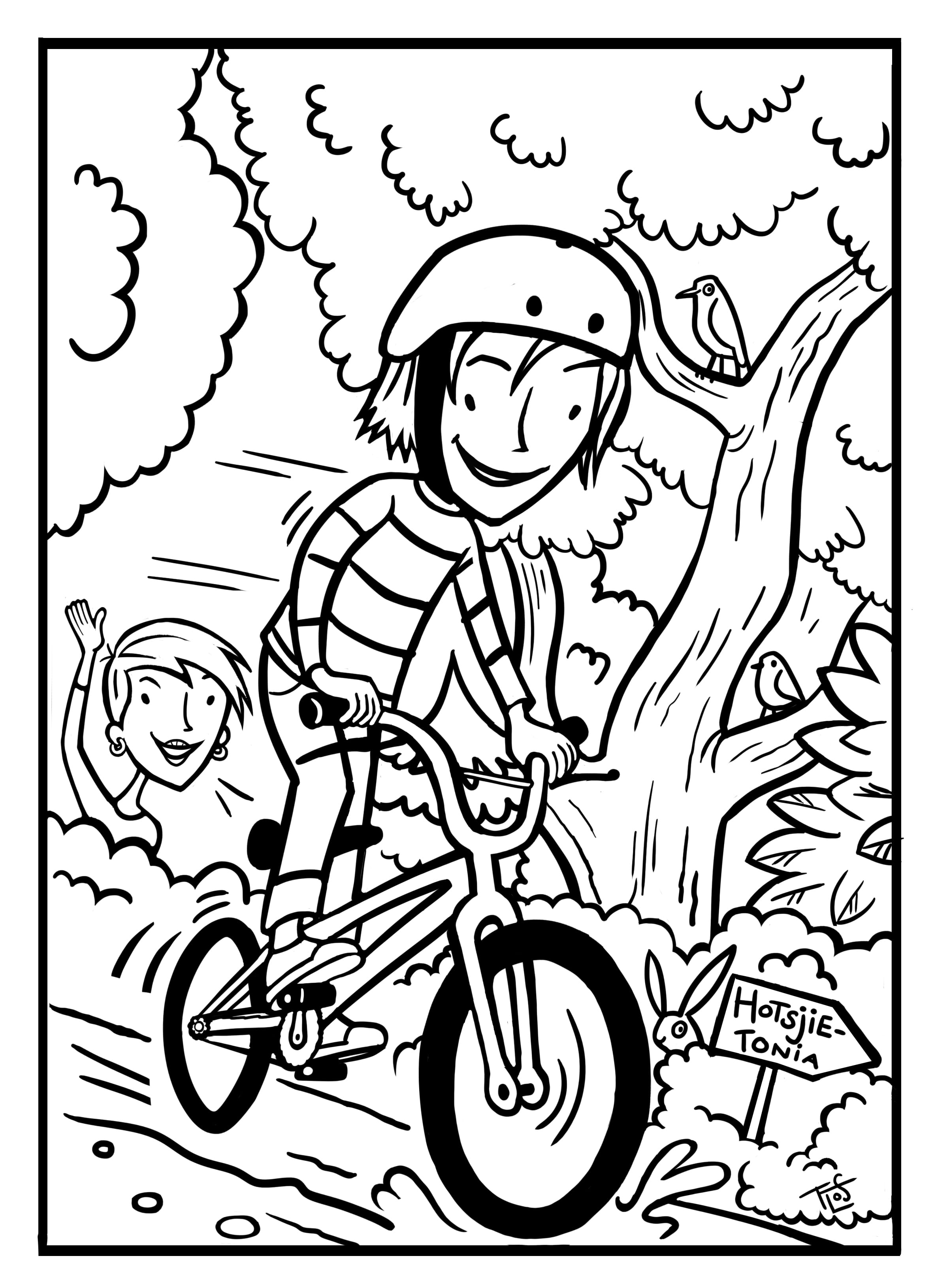 Kleurplaat Stuiter aan het fietsen - Bevers