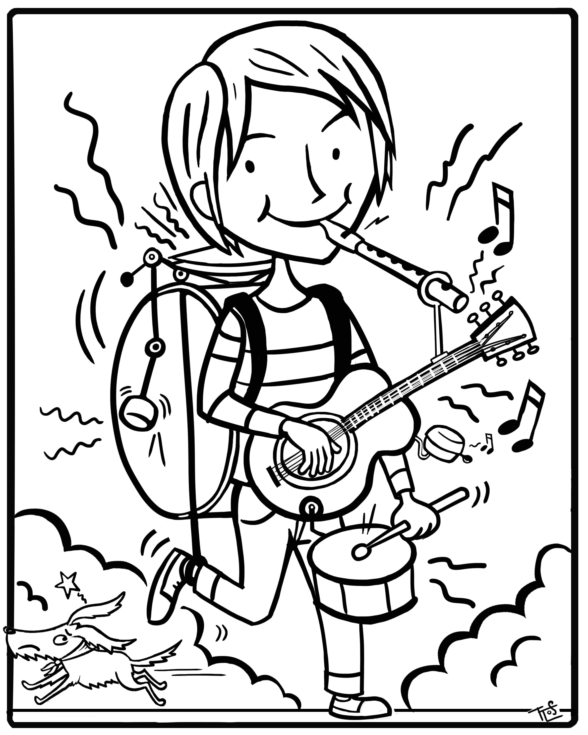 Kleurplaat Stuiter maakt muziek - Bevers