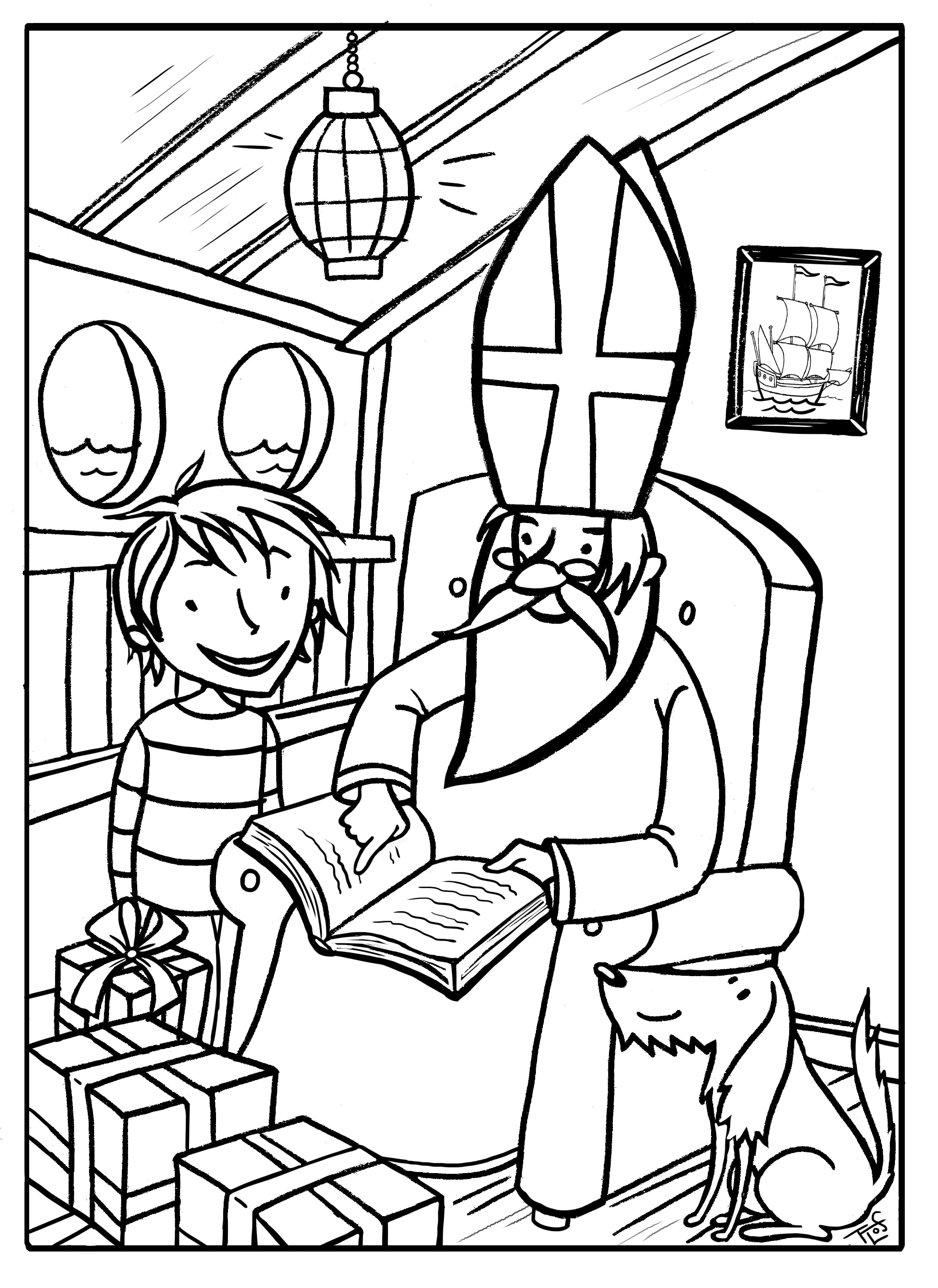 Kleurplaat Stuiter bij Sinterklaas - Bevers